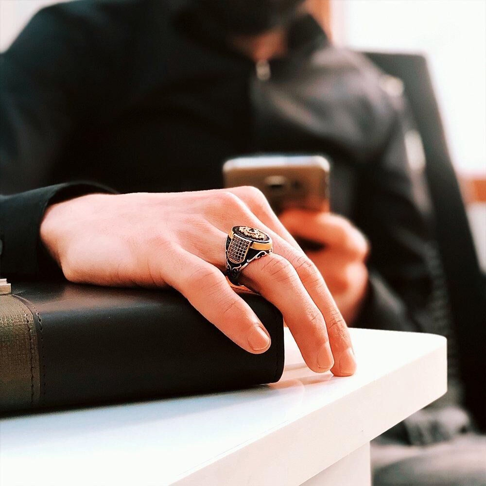 Men's Silver Ring with Black Onyx Stone - 925 Silver Ring - 3