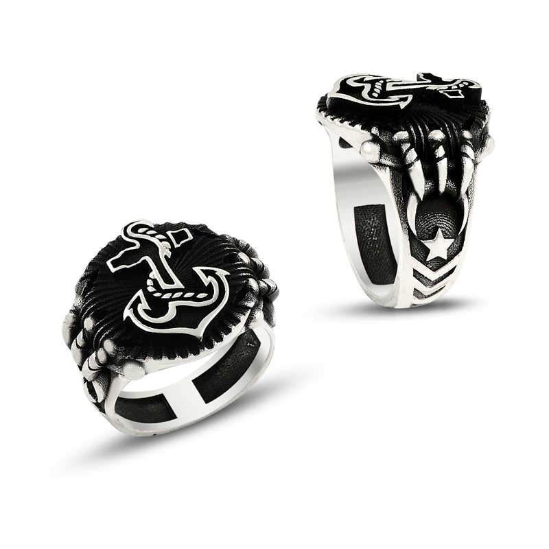 Men's silver ring with claw and anchor design - 1