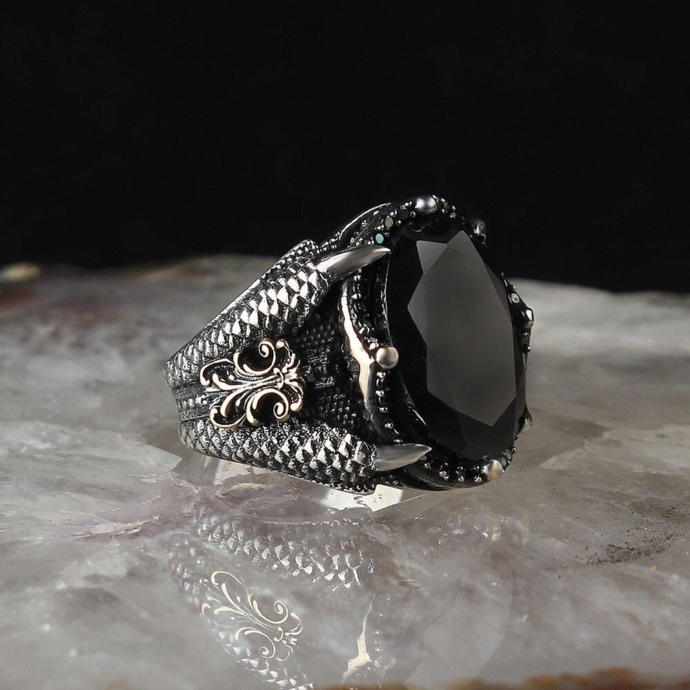 Men's silver ring with eagle claws design with zircon stone - 3