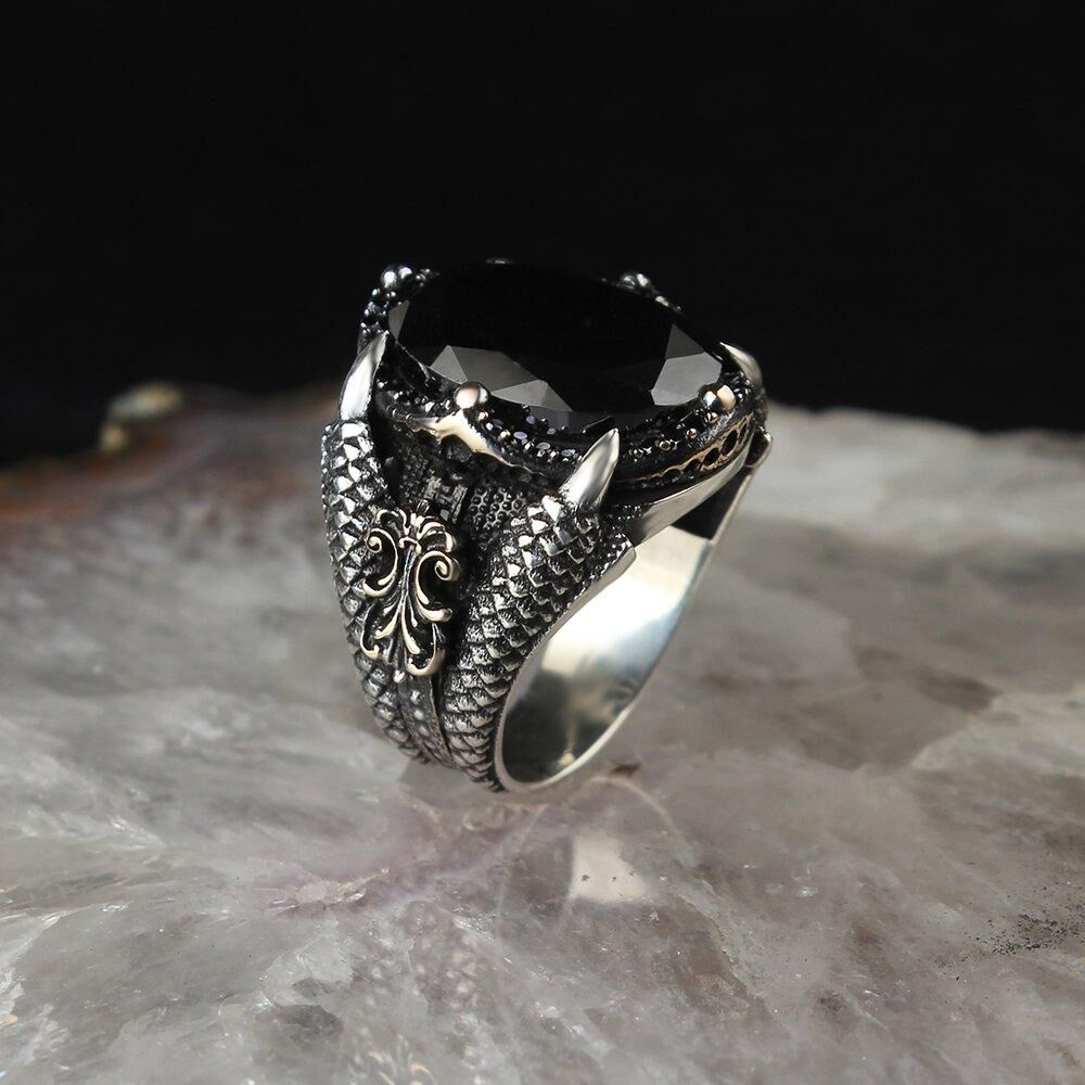 Men's silver ring with eagle claws design with zircon stone - 4