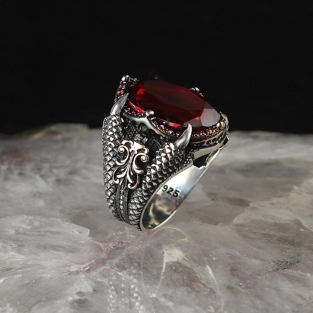 Men's silver ring with eagle claws design with zircon stone - 7