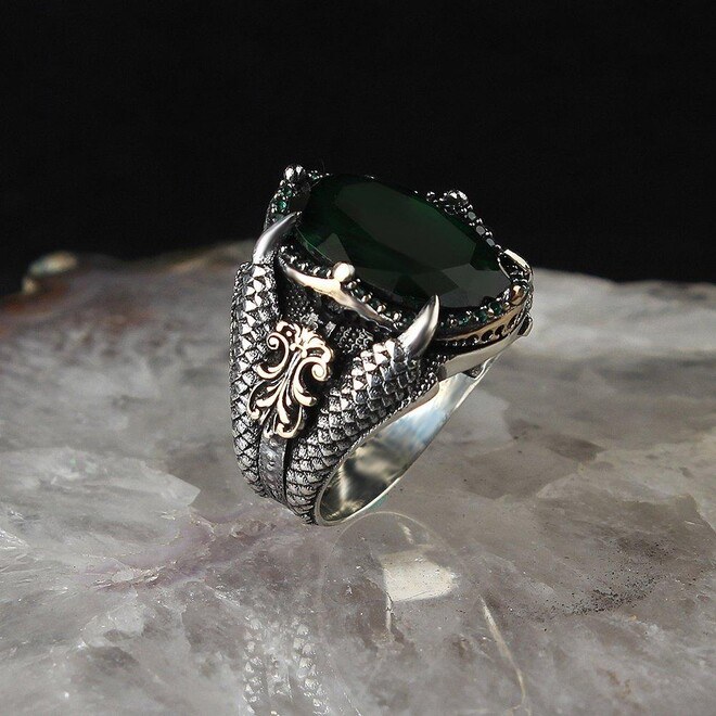 Men's silver ring with eagle claws design with zircon stone - 10