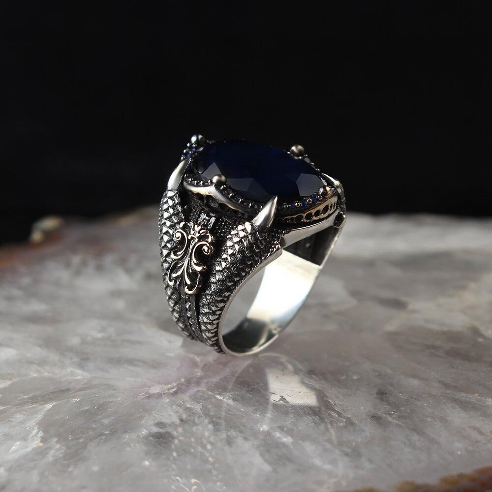 Men's silver ring with eagle claws design with zircon stone - 12