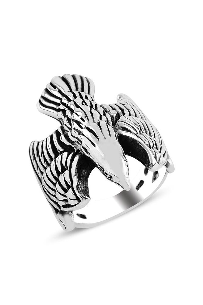 Mens silver ring with eagle design - 1