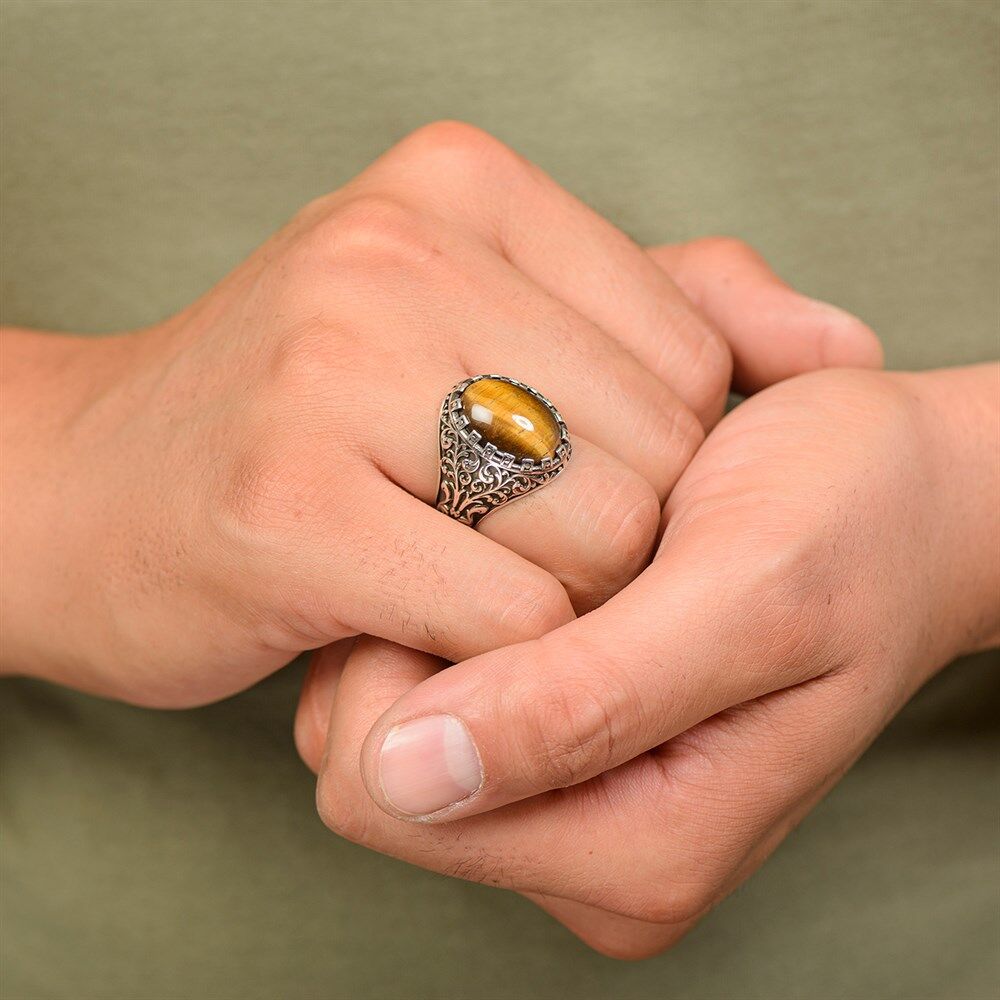 Men's silver ring with elegant tiger eye stone - 3