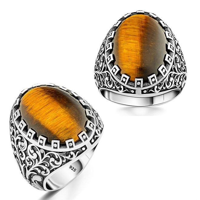 Men's silver ring with elegant tiger eye stone - 1