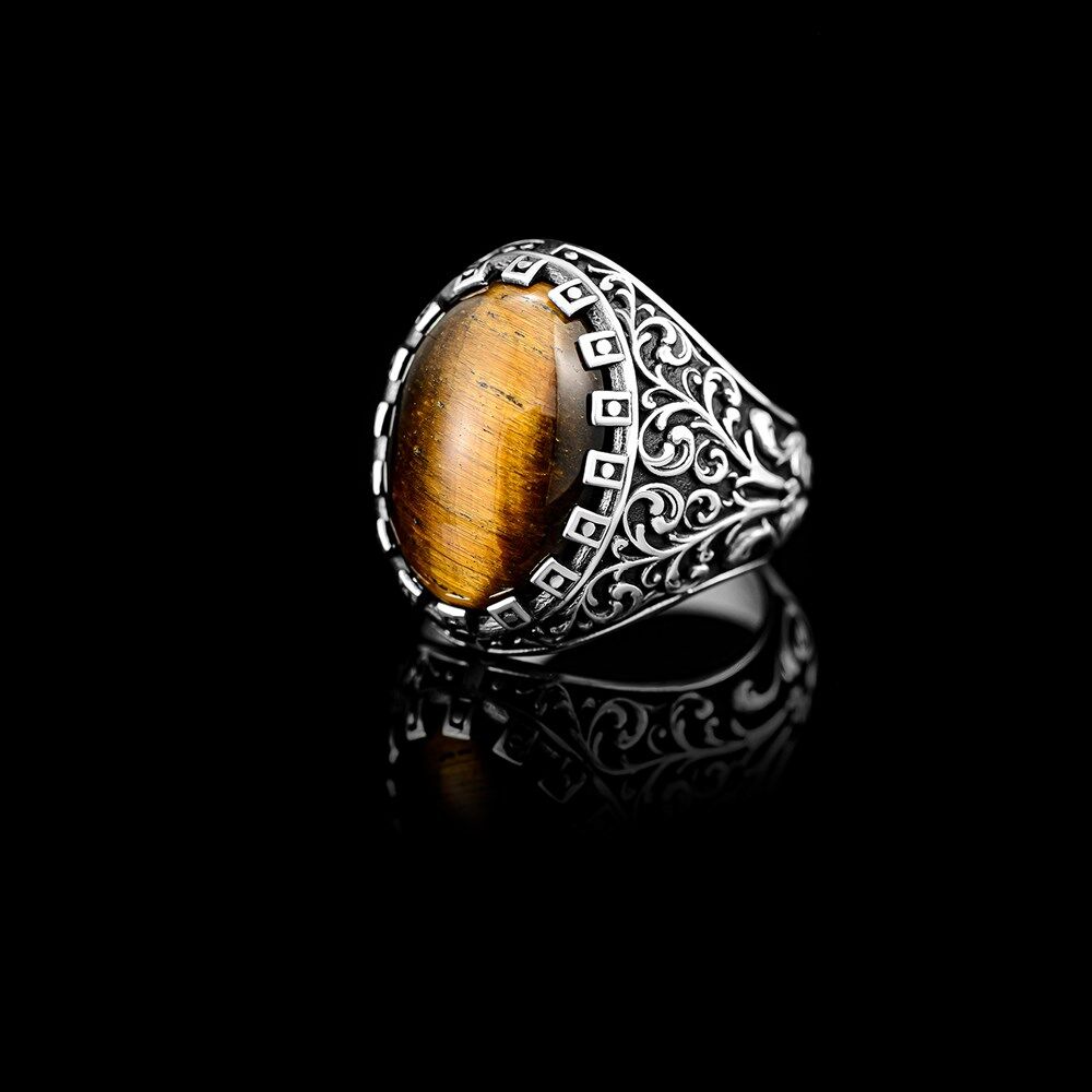 Men's silver ring with elegant tiger eye stone - 2