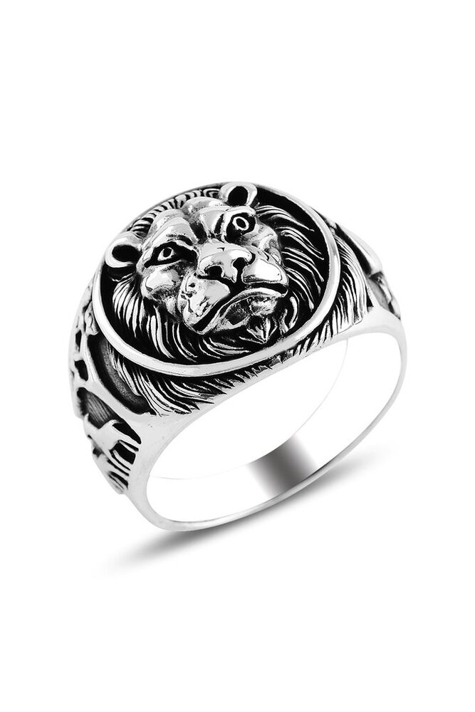 Men's silver ring with lion engraving - 1