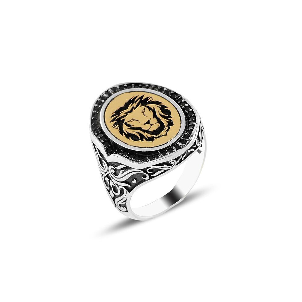 Men's silver ring with lion engraving with a Seljuk design - 1