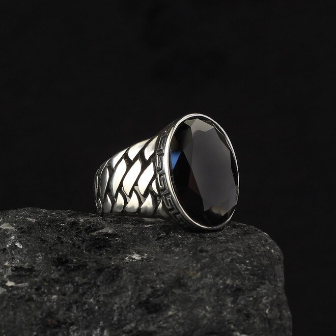 Men's silver ring with luxurious zircon stone - 3