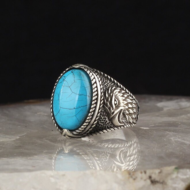 Men's silver ring with oval turquoise stone - 2