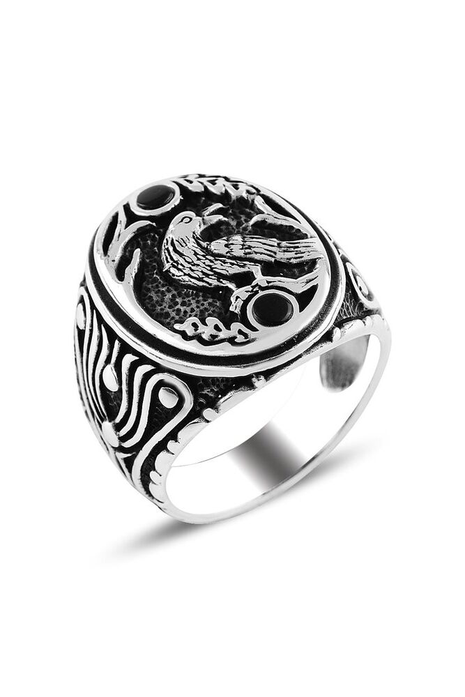 Men's silver ring with phoenix pattern - 1