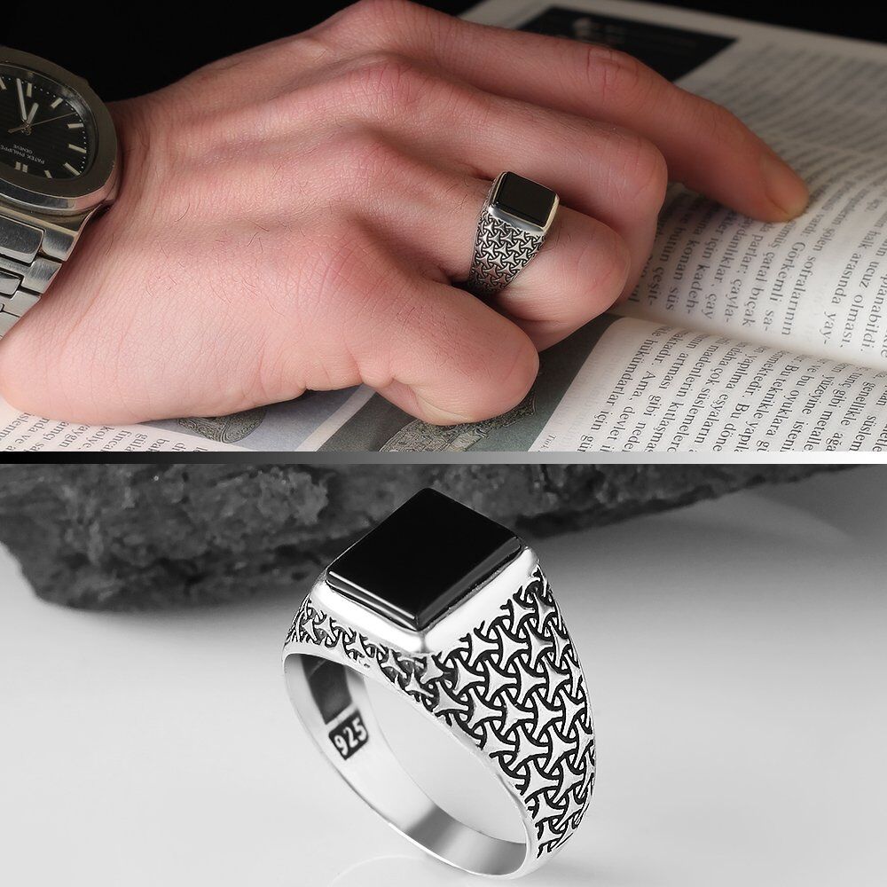 Men's silver ring with pure onyx stone - 3