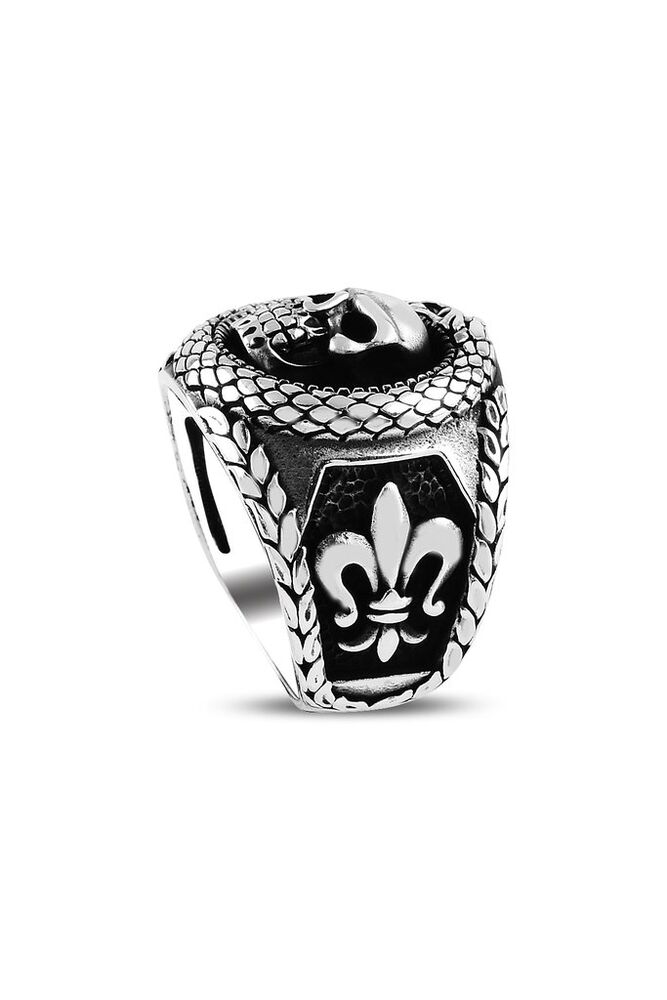 Men's silver ring with skull engraving - 1