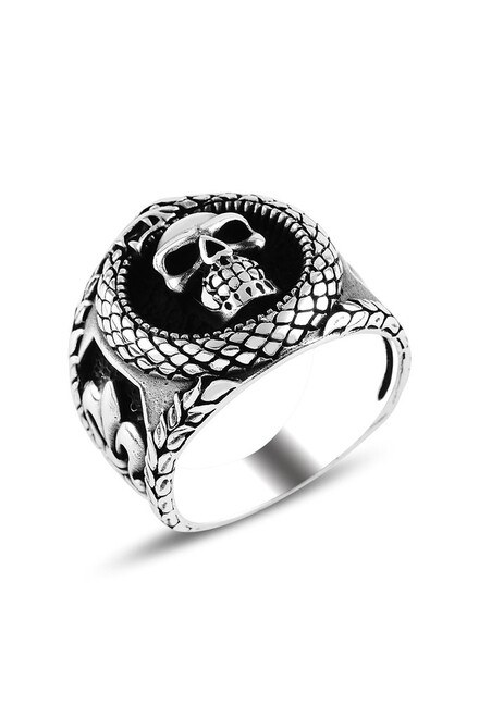 Men's silver ring with skull engraving - 2