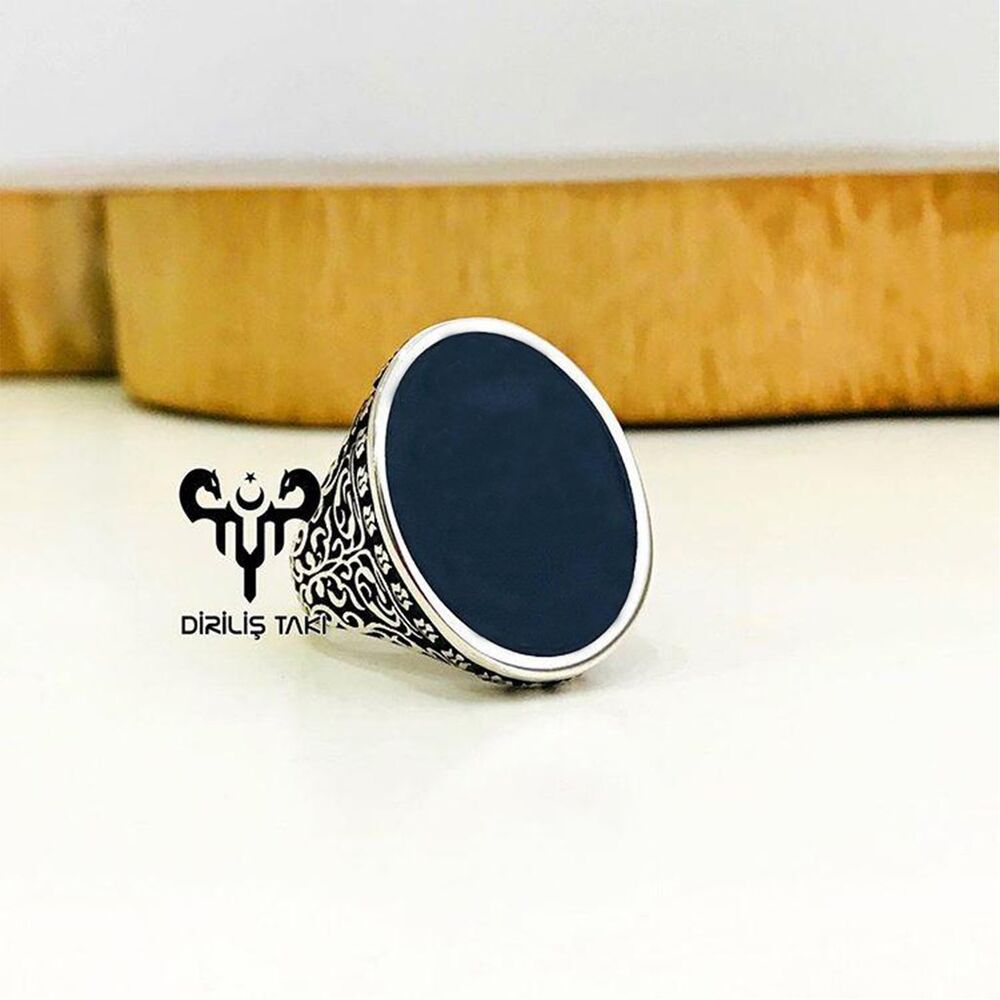 Men's Silver Ring with Black Enamel Stone. - 1