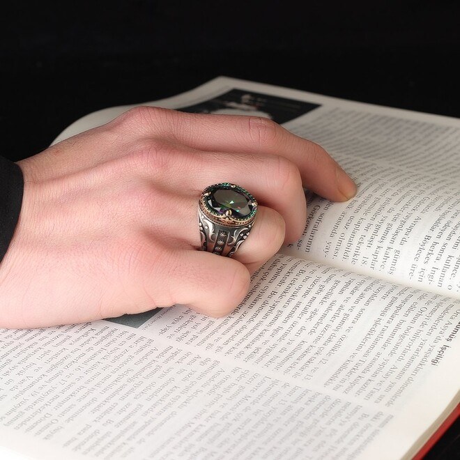 Men's silver ring with sparkling topaz stone - 2