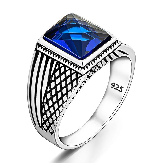 Men's silver ring with sparkling zircon - 7