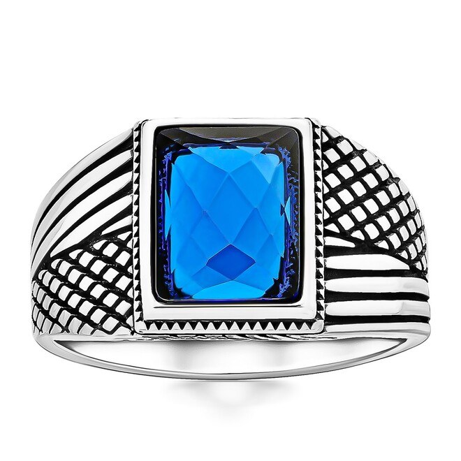 Men's silver ring with sparkling zircon - 8