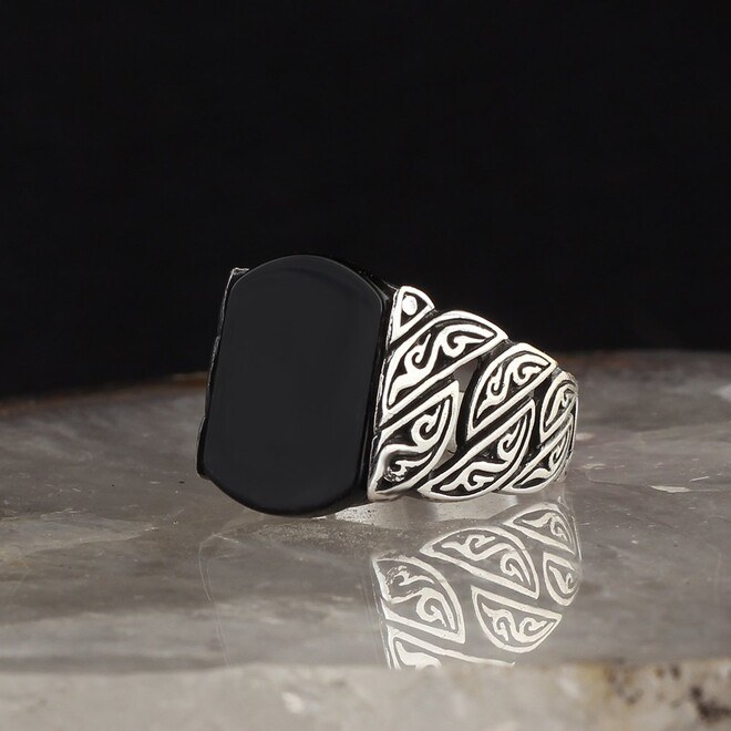 Men's silver ring with square onyx stone - 2