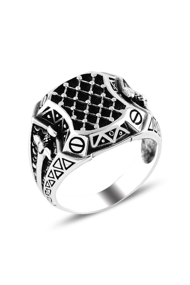 Men's silver ring with war raid design with sword engraving - 2