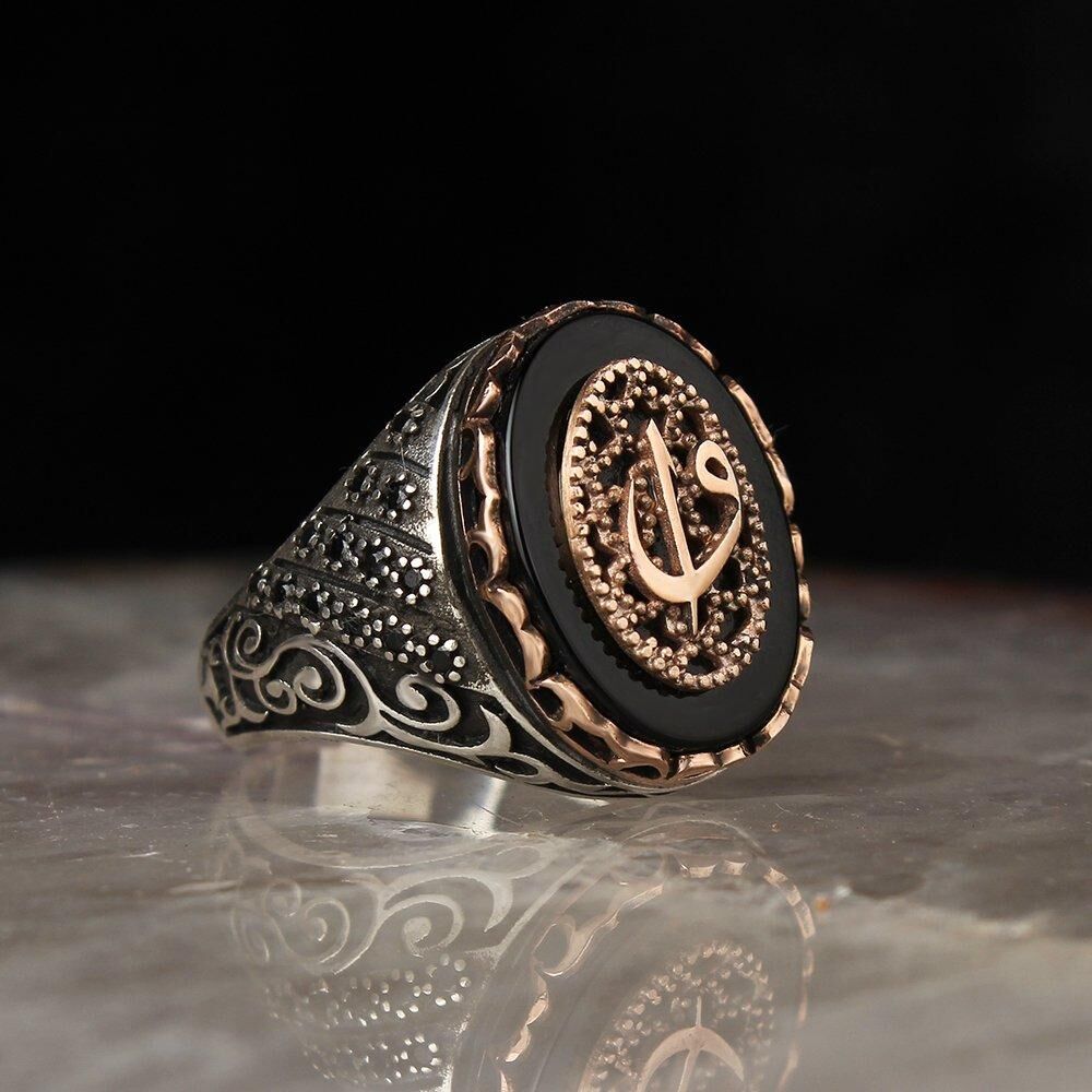 Men's silver ring with waw inscription with onyx stone - 1