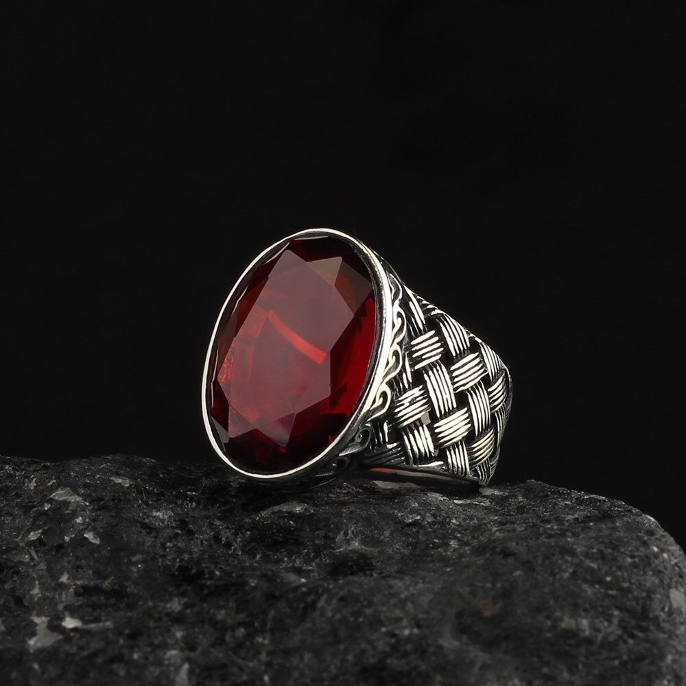 Men's silver ring with zircon stone with a bright design - 3