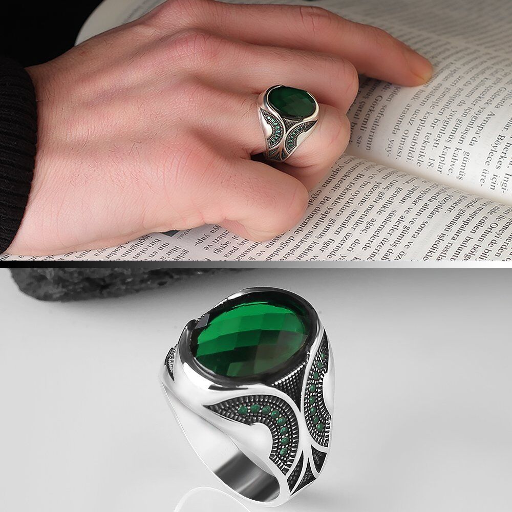 Men's silver ring with zircon stone with a distinctive design - 2