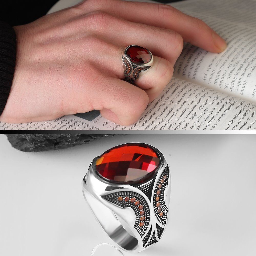 Men's silver ring with zircon stone with a distinctive design - 8