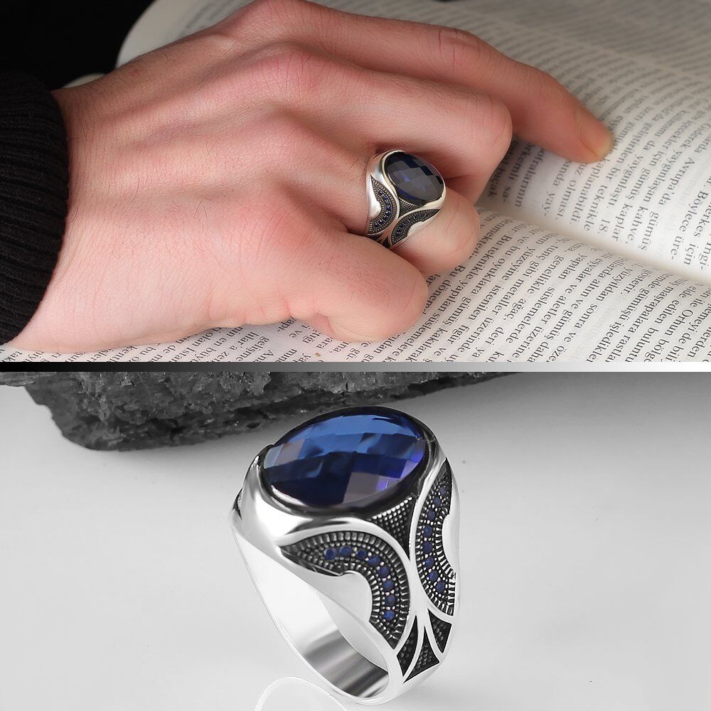 Men's silver ring with zircon stone with a distinctive design - 11