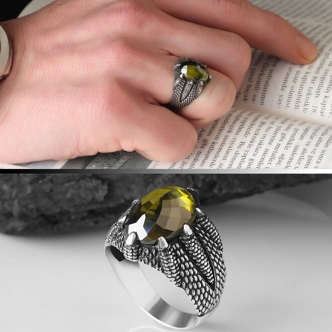 Men's silver ring with zircon stone with a sophisticated design - 8