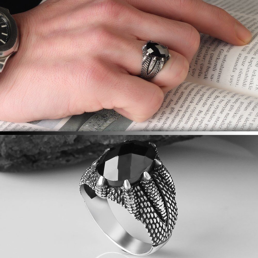 Men's silver ring with zircon stone with a sophisticated design - 11