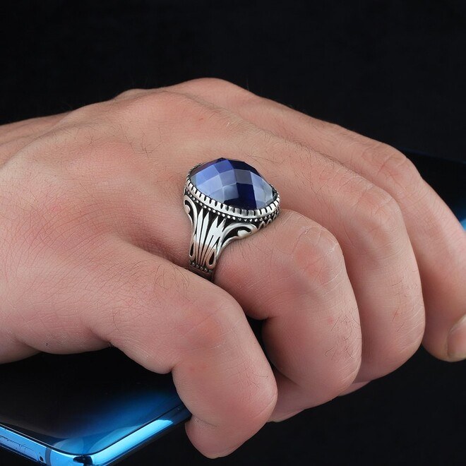 Men's silver ring with zircon stone with a wonderful design - 4