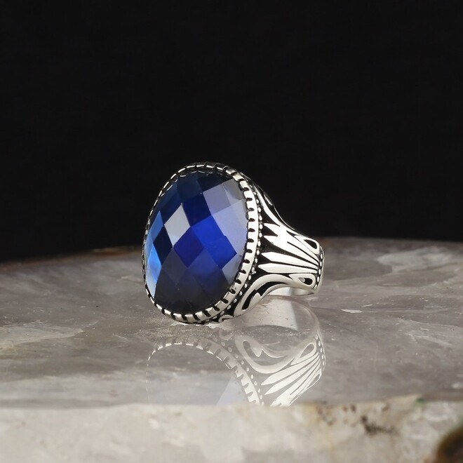 Men's silver ring with zircon stone with a wonderful design - 5