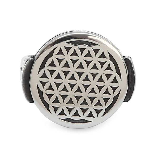 Men's Silver Round Model Flower of Life Ring Silver Color - 2