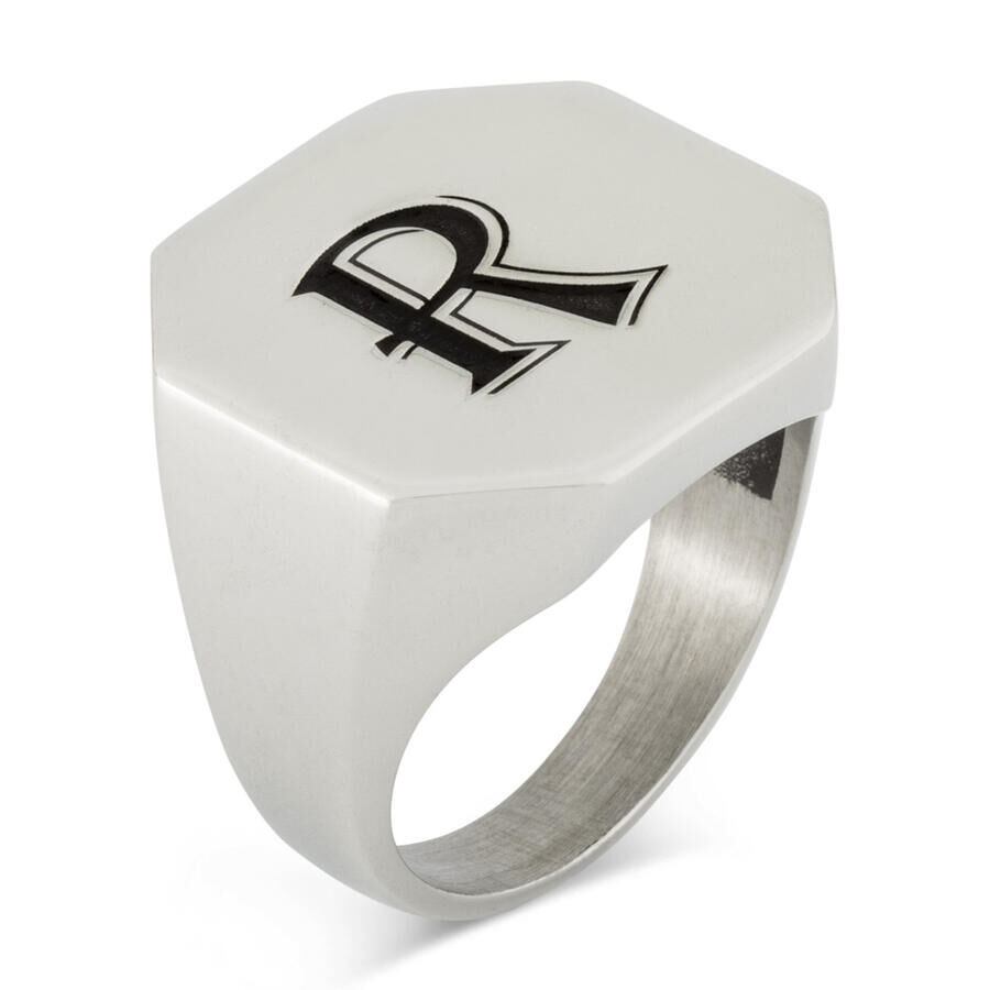 Men's Simple Design Octagon Ring 925 Sterling Silver with Personalized Letters - 3