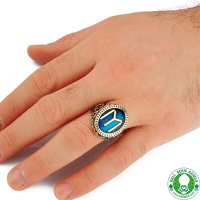 Men's sterling silver oval engraved Kaya tribe resurrection banner oval ring - 4