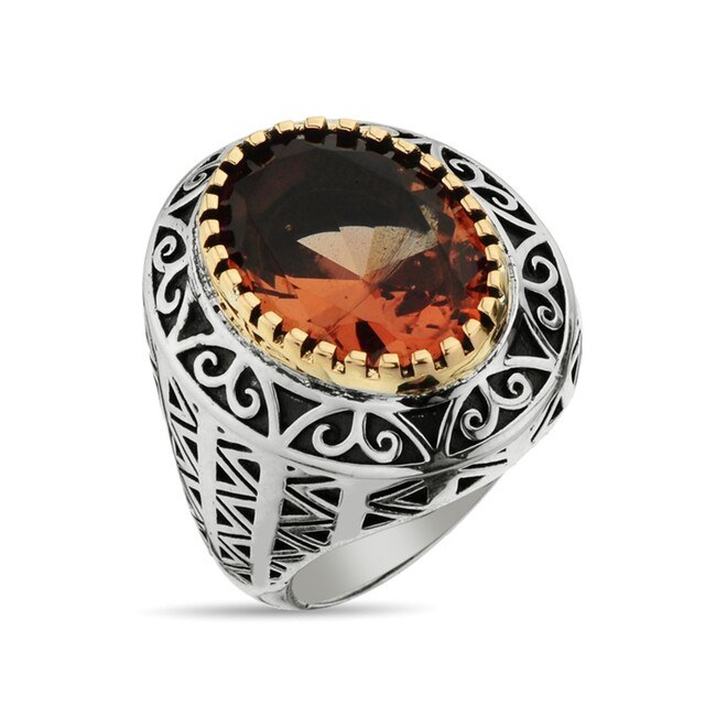 Men's sterling silver oval shaped ring with zalantite stone - 1