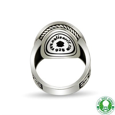 Men's sterling silver ring covered with enamel, engraved with the Holy Seal, blue color - 2