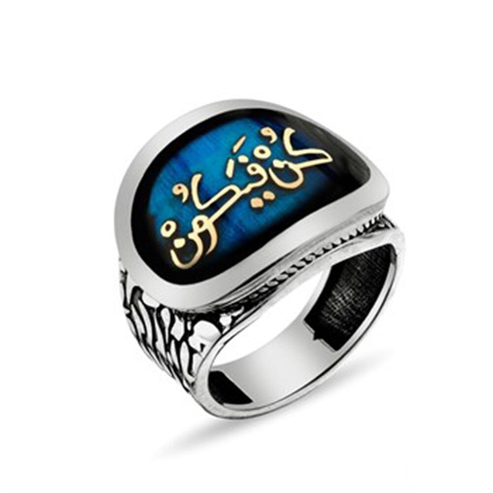 Men's sterling silver ring embroidered (be on the belief) blue color - 1