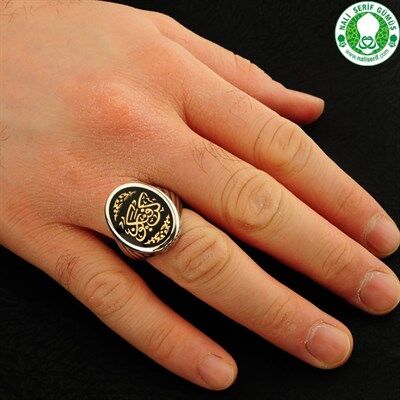 Men's sterling silver ring engraved (be on the belief) black color - 2