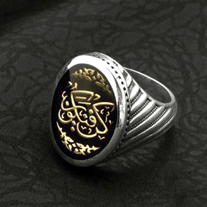 Men's sterling silver ring engraved (be on the belief) black color - 1