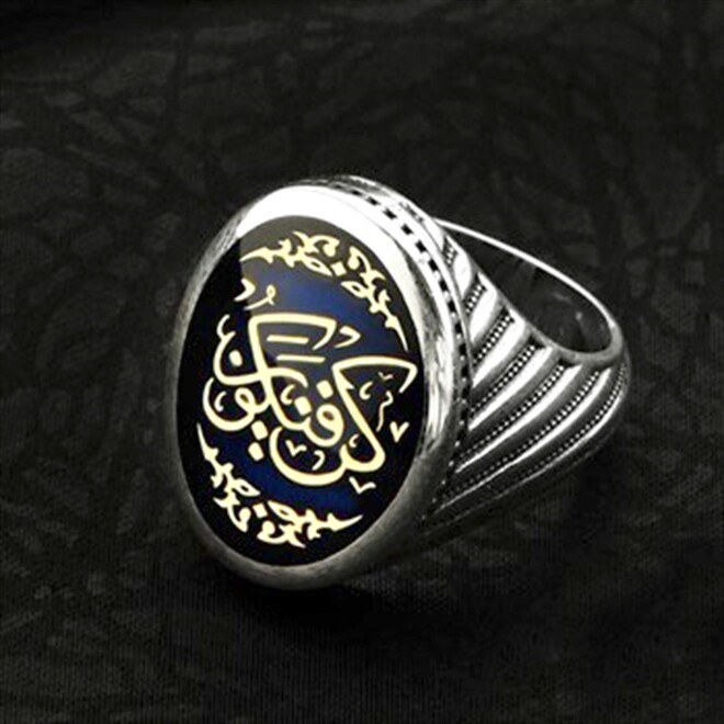 Men's sterling silver ring engraved (be on the belief) blue color - 1