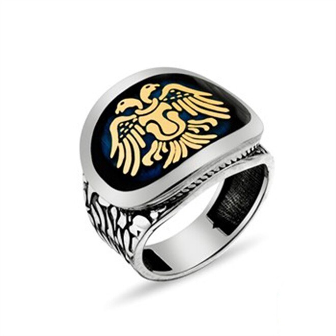 Men's sterling silver ring engraved with the emblem of the Seljuk state with a double-headed eagle - 1