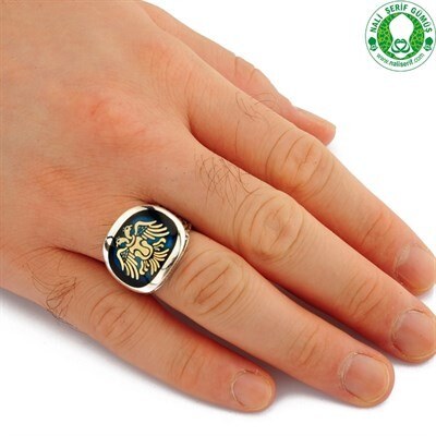 Men's sterling silver ring engraved with the emblem of the Seljuk state with a double-headed eagle - 2