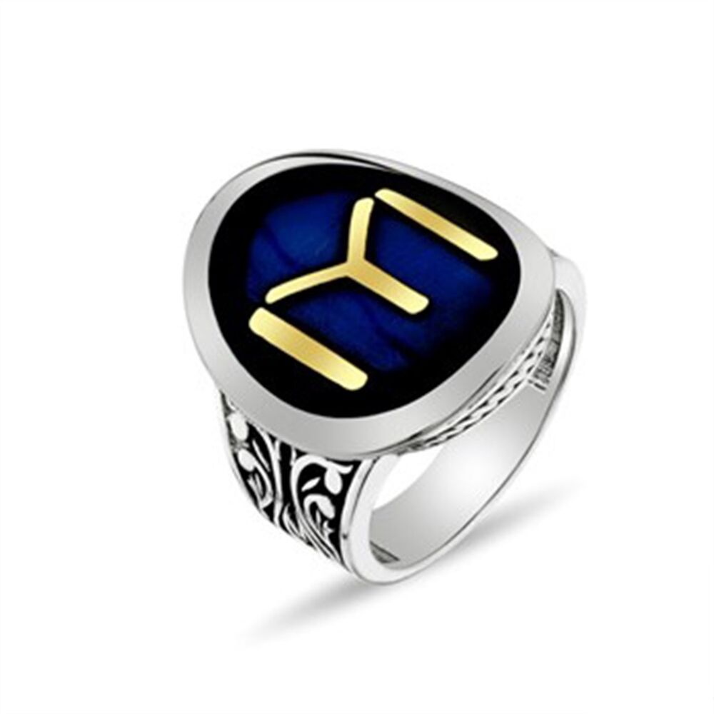 Men's sterling silver ring engraved with the shape of the Kaya tribe resurrection banner - 1