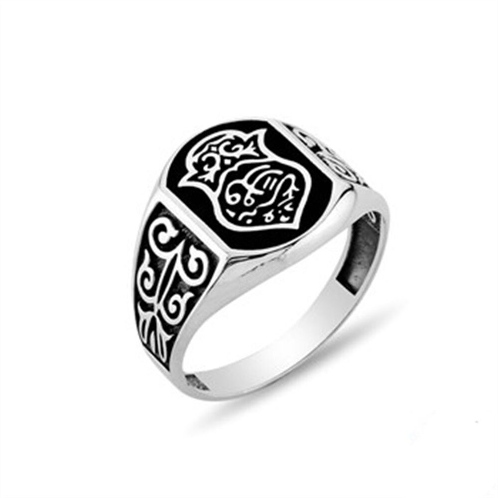 Men's sterling silver ring from Nali Sharif Kademi in black color with white enamel - 1