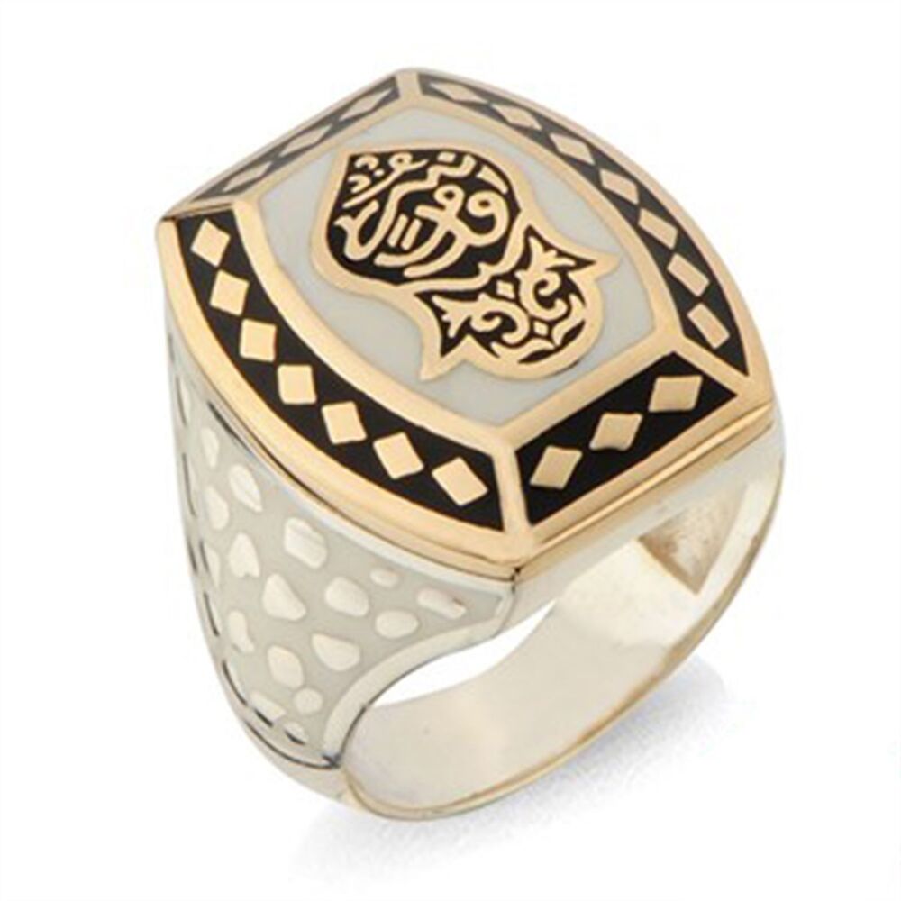 Men's sterling silver ring from Nali Sharif Kademi, plated with white and black enamel, with a distinctive rectangular design - 1