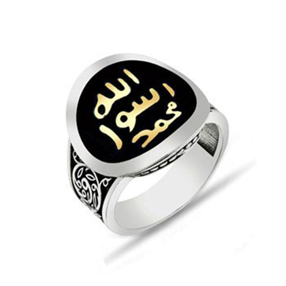 Men's sterling silver ring, plated with enamel, engraved with the Holy Seal, black color - 1