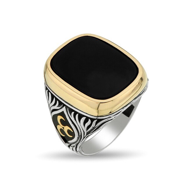 Mens sterling silver ring with black onyx stone with changeable side code - 1